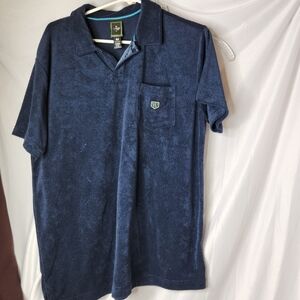 Houston White Adult Johnny Satin Trim Terry Short Sleeve Shirt - Navy Blue M